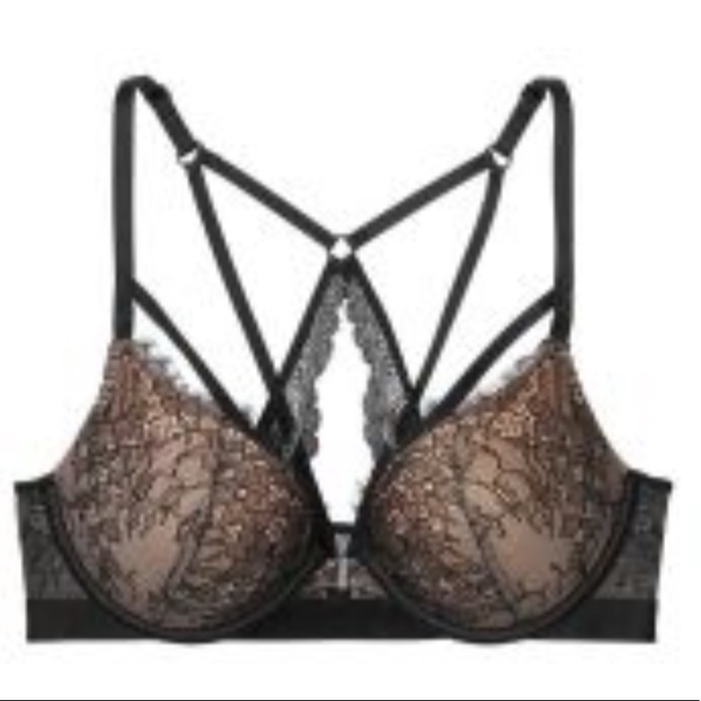 NWT Victoria Secret Lace Very Sexy Push Up Front Closure Strappy Back Bra 34C
